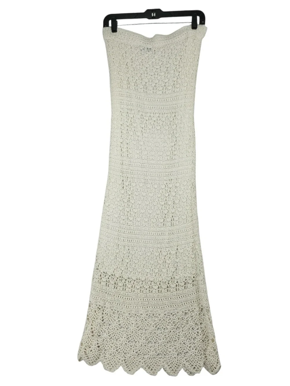 ❌️SOLD❌️M. Nicole Evening White Crochet Strapless Coastal Boho Maxi Dress Large - Picture 9 of 15